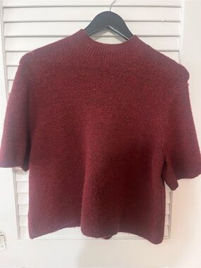 LOFT Marled Wine Short-Sleeve Fuzzy Knit Sweater